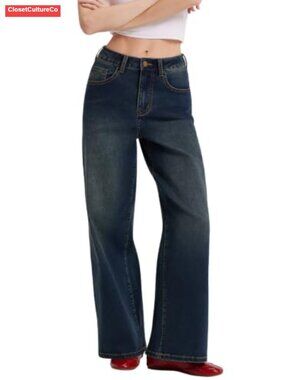 SUUKSESS High Waisted Wide Leg Stretchy Baggy Cropped Jeans Pants